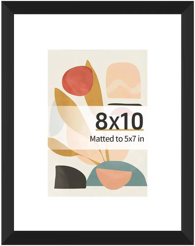 Main image of 8x10 Black Picture Frame 1 Pack, Fits 5x7 Mat, Wall & Tabletop | Dual-size black wall frame works for 5x7 matted photos or 8x10 artwork, sturdy and easy to install for wall display use