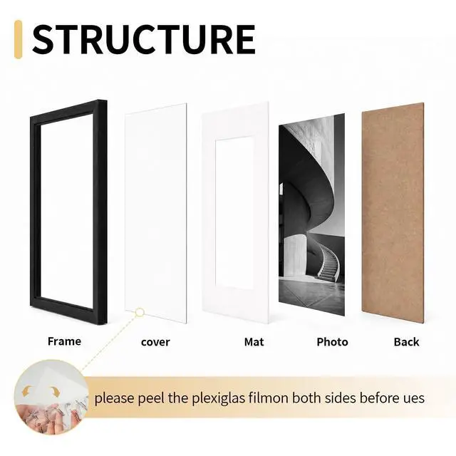Alt view image 6 of 7 - 8x10 Black Picture Frame 1 Pack, Fits 5x7 Mat, Wall & Tabletop | Dual-size black wall frame works for 5x7 matted photos or 8x10 artwork, sturdy and easy to install for wall display use
