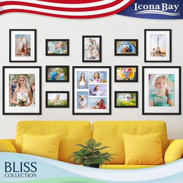 Alt view image 2 of 7 - 4x4 Mat to 3x3 Black Picture Frame - Engineered Wood, Collection | photo frame with removable mat, shatterproof polystyrene cover sheet, modern style, tabletop or wall mount display