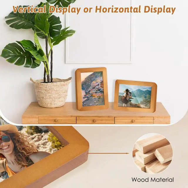 Alt view image 4 of 7 - 5x7 Solid Wood Picture Frame Fits 4x6 with Mat or 5x7 Without Mat Tabletop or Wall Display with Stand Vertical Horizontal Display Gallery Wall Frames for Art