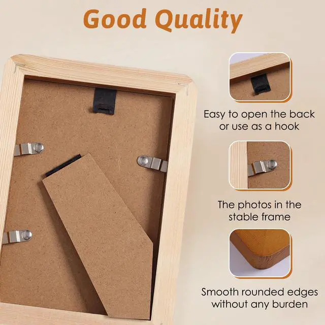 Alt view image 3 of 7 - 5x7 Solid Wood Picture Frame Fits 4x6 with Mat or 5x7 Without Mat Tabletop or Wall Display with Stand Vertical Horizontal Display Gallery Wall Frames for Art