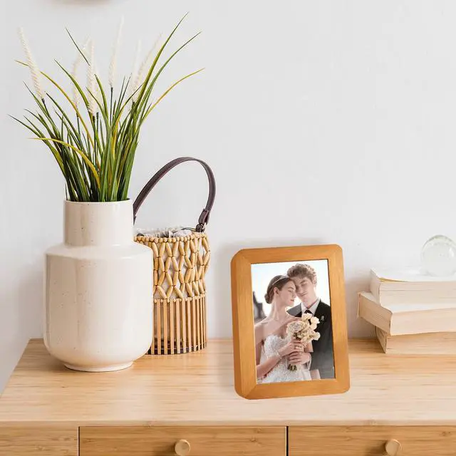 Alt view image 5 of 7 - 5x7 Solid Wood Picture Frame Fits 4x6 with Mat or 5x7 Without Mat Tabletop or Wall Display with Stand Vertical Horizontal Display Gallery Wall Frames for Art