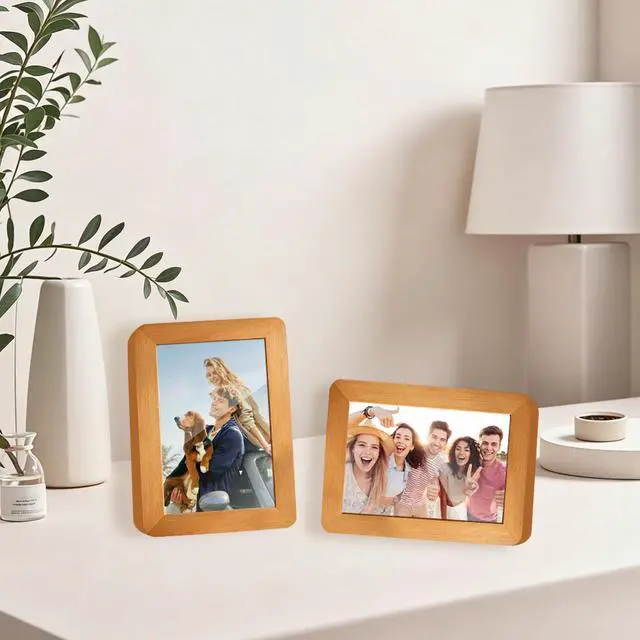 Alt view image 6 of 7 - 5x7 Solid Wood Picture Frame Fits 4x6 with Mat or 5x7 Without Mat Tabletop or Wall Display with Stand Vertical Horizontal Display Gallery Wall Frames for Art