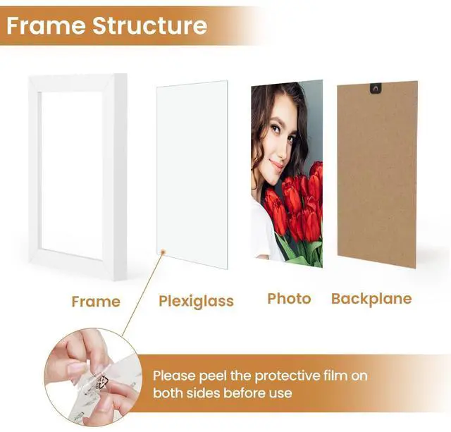 Alt view image 3 of 6 - 4x6 Picture Frame Set of 2, White Picture Frames, Wooden | Picture Frames with HD Plexiglass Display Picture 4x6, Horizontal and Vertical for Wall and Tabletop