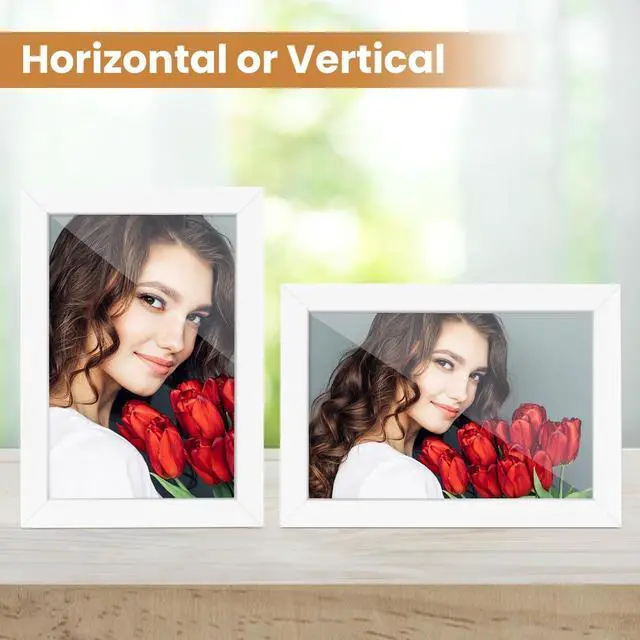 Alt view image 4 of 6 - 4x6 Picture Frame Set of 2, White Picture Frames, Wooden | Picture Frames with HD Plexiglass Display Picture 4x6, Horizontal and Vertical for Wall and Tabletop