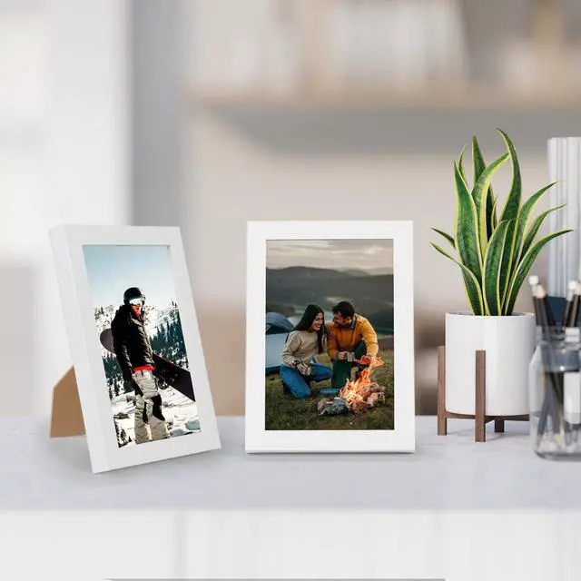 Alt view image 5 of 6 - 4x6 Picture Frame Set of 2, White Picture Frames, Wooden | Picture Frames with HD Plexiglass Display Picture 4x6, Horizontal and Vertical for Wall and Tabletop