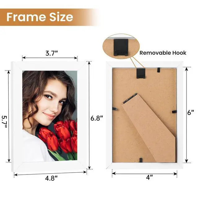 Alt view image 2 of 6 - 4x6 Picture Frame Set of 2, White Picture Frames, Wooden | Picture Frames with HD Plexiglass Display Picture 4x6, Horizontal and Vertical for Wall and Tabletop