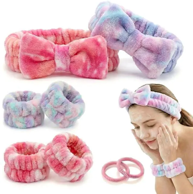 Main image of 8 Pcs Spa Headband and Wristbands Set for Washing Face, Soft Face Wash Headbands Wrist Bands for Women with Scrunchies, Absorbent Wrist Towels, Makeup Hairband for Skincare, Yoga, and Teen Girls Gifts