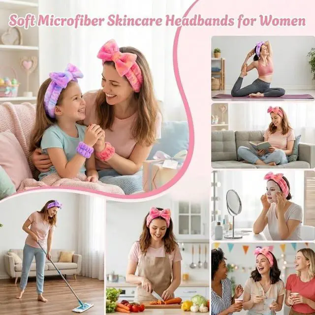 Alt view image 5 of 7 - 8 Pcs Spa Headband and Wristbands Set for Washing Face, Soft Face Wash Headbands Wrist Bands for Women with Scrunchies, Absorbent Wrist Towels, Makeup Hairband for Skincare, Yoga, and Teen Girls Gifts