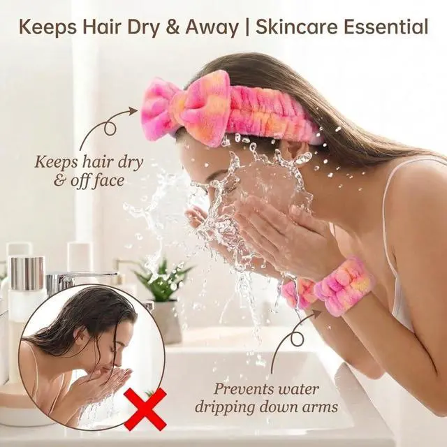 Alt view image 4 of 7 - 8 Pcs Spa Headband and Wristbands Set for Washing Face, Soft Face Wash Headbands Wrist Bands for Women with Scrunchies, Absorbent Wrist Towels, Makeup Hairband for Skincare, Yoga, and Teen Girls Gifts