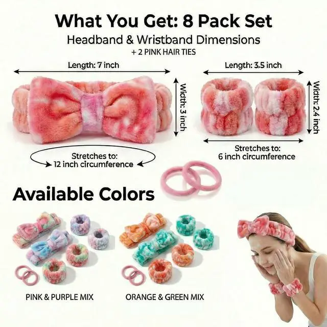 Alt view image 6 of 7 - 8 Pcs Spa Headband and Wristbands Set for Washing Face, Soft Face Wash Headbands Wrist Bands for Women with Scrunchies, Absorbent Wrist Towels, Makeup Hairband for Skincare, Yoga, and Teen Girls Gifts