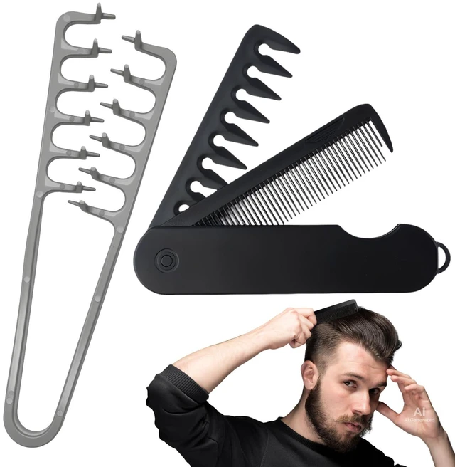 Main image of (1 Set)New Upgraded Volumizing Texture Comb Men,Textured Fringe Comb-Unisex | Hair Texturizing Comb for Men, Travel Folding Design, Wide Fine-Toothed Dual-Purpose Set, Abs Plastic With Textured Grip