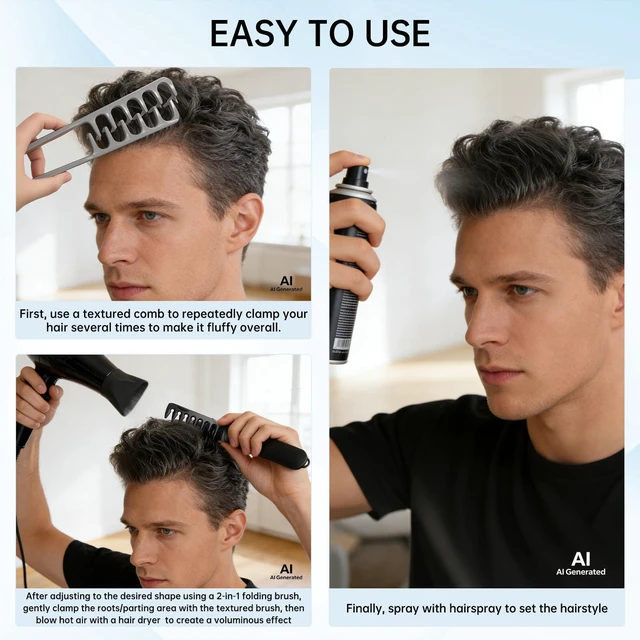 Alt view image 3 of 7 - (1 Set)New Upgraded Volumizing Texture Comb Men,Textured Fringe Comb-Unisex | Hair Texturizing Comb for Men, Travel Folding Design, Wide Fine-Toothed Dual-Purpose Set, Abs Plastic With Textured Grip