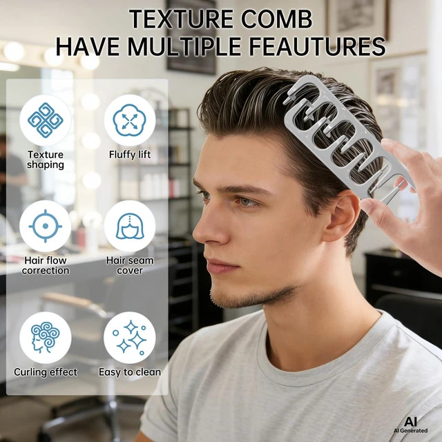 Alt view image 6 of 7 - (1 Set)New Upgraded Volumizing Texture Comb Men,Textured Fringe Comb-Unisex | Hair Texturizing Comb for Men, Travel Folding Design, Wide Fine-Toothed Dual-Purpose Set, Abs Plastic With Textured Grip
