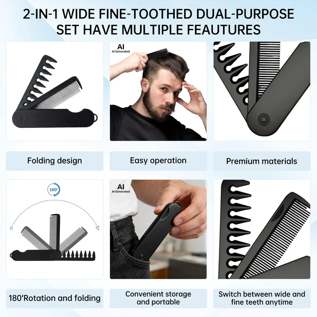 Alt view image 7 of 7 - (1 Set)New Upgraded Volumizing Texture Comb Men,Textured Fringe Comb-Unisex | Hair Texturizing Comb for Men, Travel Folding Design, Wide Fine-Toothed Dual-Purpose Set, Abs Plastic With Textured Grip