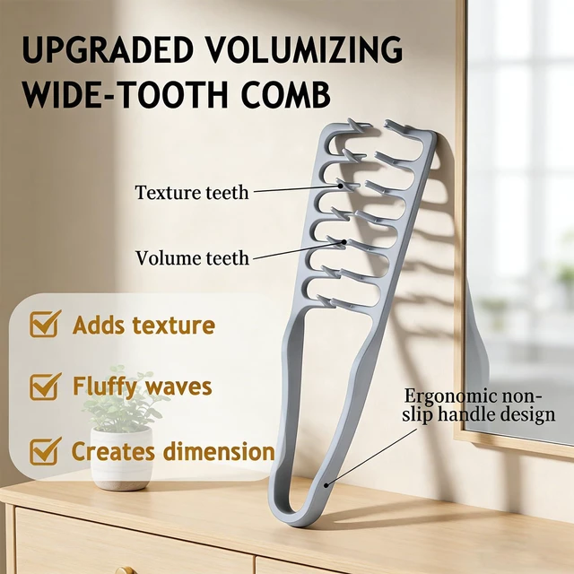 Alt view image 5 of 6 - 2 Pack Texture Comb Volumizing Fluffy Hair Styling Comb Wide Tooth Tool | Root Lift Volume Boost | Smooth Detangling | Comfortable Textured Grip | Lightweight Everyday Styling