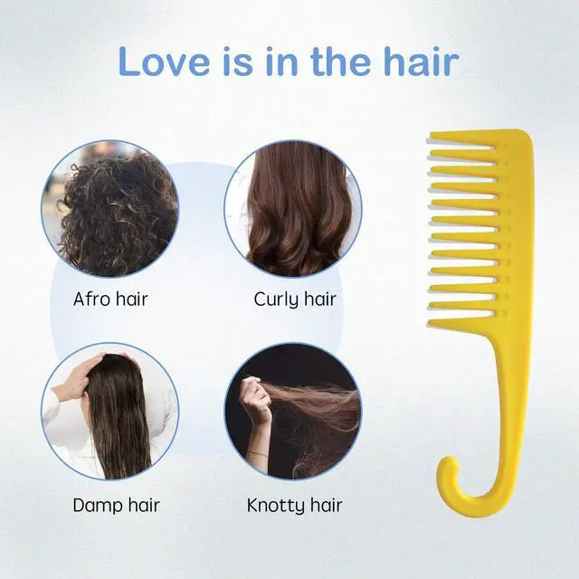 Alt view image 2 of 6 - Wide Tooth Comb Shower Comb With Hook | Good for Curly Hair Wet Dry, Premium Tangle Free Combs Yellow