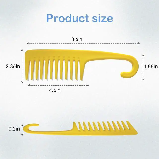 Alt view image 3 of 6 - Wide Tooth Comb Shower Comb With Hook | Good for Curly Hair Wet Dry, Premium Tangle Free Combs Yellow