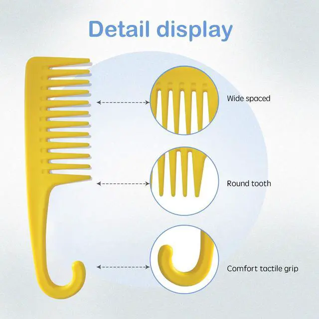 Alt view image 4 of 6 - Wide Tooth Comb Shower Comb With Hook | Good for Curly Hair Wet Dry, Premium Tangle Free Combs Yellow