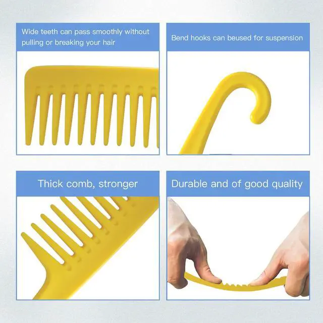 Alt view image 5 of 6 - Wide Tooth Comb Shower Comb With Hook | Good for Curly Hair Wet Dry, Premium Tangle Free Combs Yellow