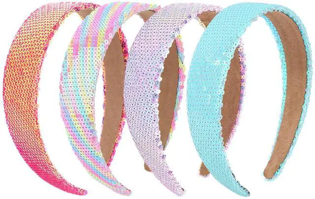 Main image of Sequin Headbands for Girls, 4PCS Sparkly Girls Headbands Glitter Rainbow Pink Purple Blue Toddler Headband Cute Sparkle Hairbands Iridescent Girl Hair Accessories for Back to School or Daily Outfits