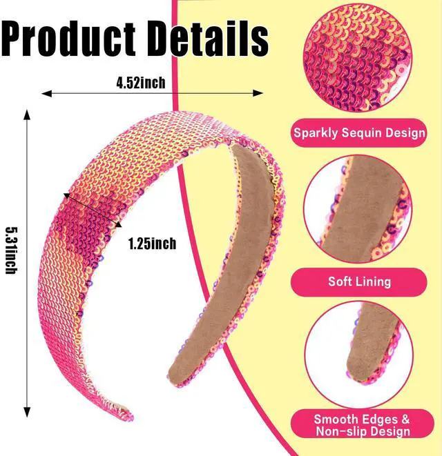 Alt view image 2 of 7 - Sequin Headbands for Girls, 4PCS Sparkly Girls Headbands Glitter Rainbow Pink Purple Blue Toddler Headband Cute Sparkle Hairbands Iridescent Girl Hair Accessories for Back to School or Daily Outfits