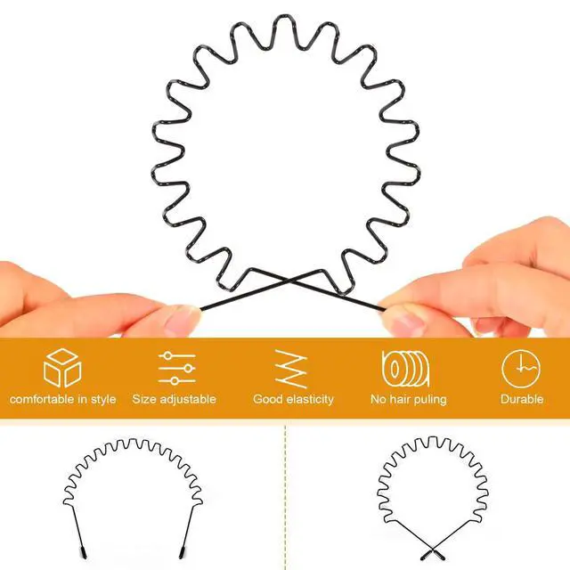 Alt view image 2 of 7 - 2pcs Metal Hair Bands, Simple and Fashionable Hairband, Wavy Hair Bands for Men and Women, Invisible, Non-slip, for Daily Face Washing, Outdoor, Sports Fixed Hair Accessories
