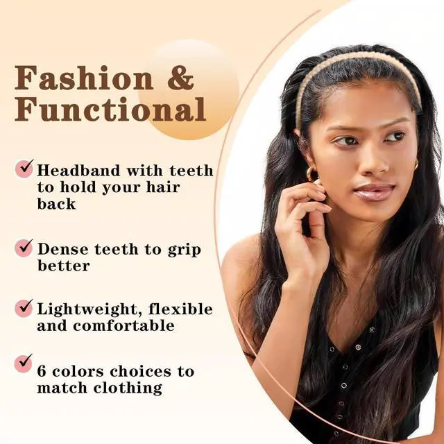 Alt view image 5 of 7 - 6Pcs Headbands with Teeth for Women Non Slip, Plastic Comb Hairbands with Teeth, Zig Zag Headbands, Fashion Head Bands for Women's Hair Accessories to Hold Hair Back, Workout, Daily Wearing