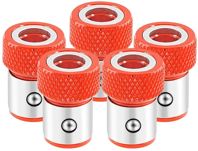 Main image of Magnetic Screw Ring Screwdriver Head, 5 Pcs, Red | Magnetic Ring Metal Bit Magnetizer Ring, For 1/4 Inch (6.35 mm) Hex Shank Screwdriver, For Power Bits