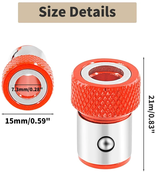 Alt view image 2 of 7 - Magnetic Screw Ring Screwdriver Head, 5 Pcs, Red | Magnetic Ring Metal Bit Magnetizer Ring, For 1/4 Inch (6.35 mm) Hex Shank Screwdriver, For Power Bits