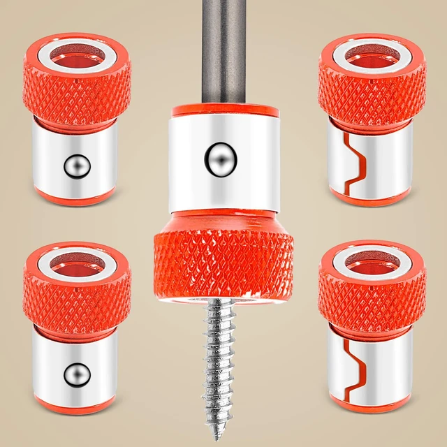 Alt view image 4 of 7 - Magnetic Screw Ring Screwdriver Head, 5 Pcs, Red | Magnetic Ring Metal Bit Magnetizer Ring, For 1/4 Inch (6.35 mm) Hex Shank Screwdriver, For Power Bits