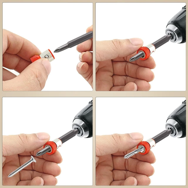 Alt view image 5 of 7 - Magnetic Screw Ring Screwdriver Head, 5 Pcs, Red | Magnetic Ring Metal Bit Magnetizer Ring, For 1/4 Inch (6.35 mm) Hex Shank Screwdriver, For Power Bits