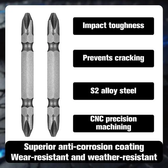 Alt view image 4 of 7 - 5 Pcs Magnetic Screwdriver Bit Set, Double End PH2 Phillips Head Screwdriver Bits, S2 Alloy Steel 65mm Hex Shank Impact Driver Bits for Power Drill