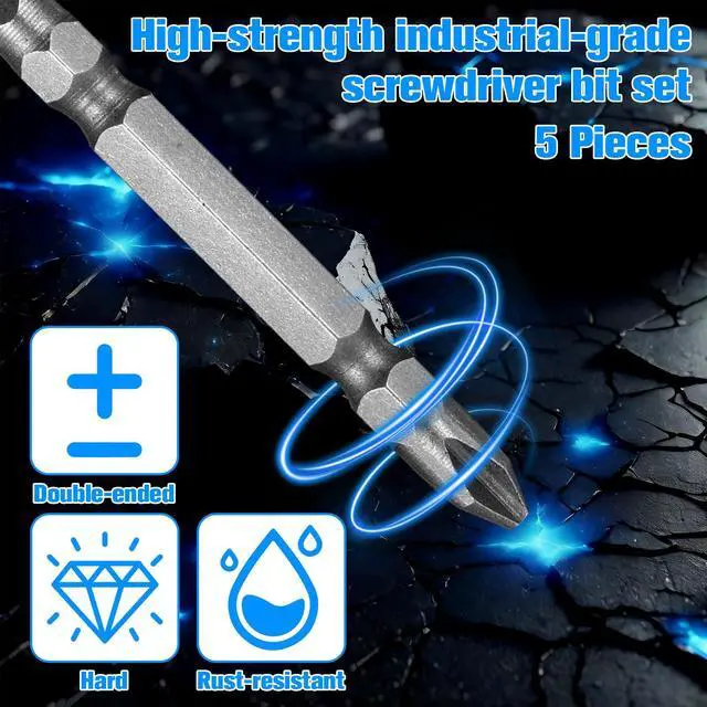 Alt view image 5 of 7 - 5 Pcs Magnetic Screwdriver Bit Set, Double End PH2 Phillips Head Screwdriver Bits, S2 Alloy Steel 65mm Hex Shank Impact Driver Bits for Power Drill