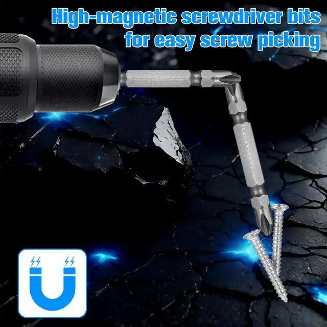 Alt view image 6 of 7 - 5 Pcs Magnetic Screwdriver Bit Set, Double End PH2 Phillips Head Screwdriver Bits, S2 Alloy Steel 65mm Hex Shank Impact Driver Bits for Power Drill