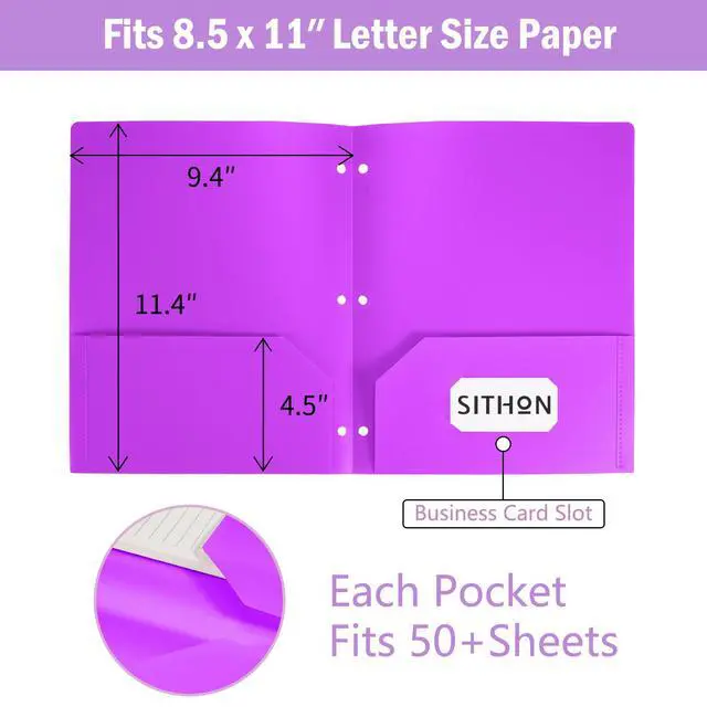 Alt view image 2 of 7 - 6 Pack 2-Pocket Folder for 3-Ring Binders, Durable File Folders | Tear Resistant Folder with Card Slot for 8.5x11 inch Letter Size, Back to School Office Filing Supplies, Bright Colors