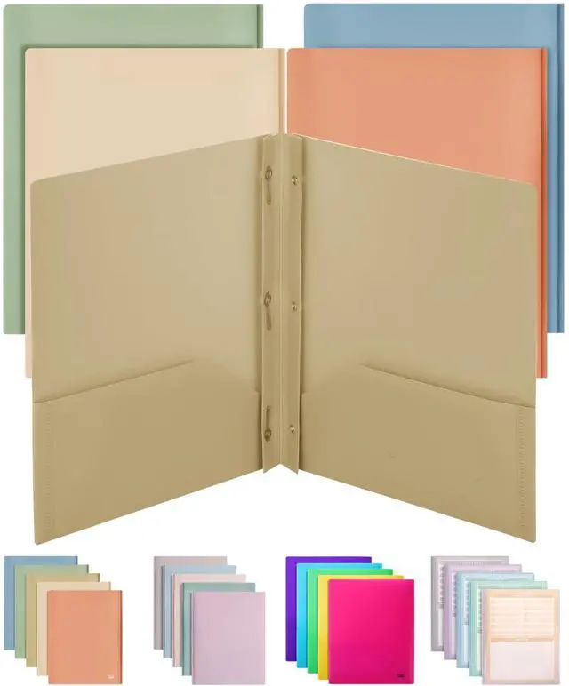 Main image of Plastic Folders with Pockets and Prongs, 5 Pack, Letter Size | 2-Pocket Poly Folders with 3 Hole Punch, Metal Prongs & Business Card Slot, Flexible Plastic Folders for School and Office