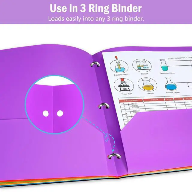 Alt view image 5 of 7 - 6 Pack 2-Pocket Folder for 3-Ring Binders, Durable File Folders | Tear Resistant Folder with Card Slot for 8.5x11 inch Letter Size, Back to School Office Filing Supplies, Bright Colors