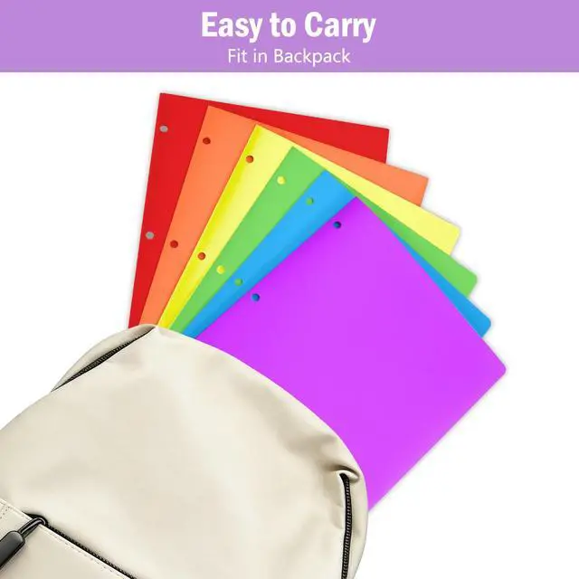 Alt view image 4 of 7 - 6 Pack 2-Pocket Folder for 3-Ring Binders, Durable File Folders | Tear Resistant Folder with Card Slot for 8.5x11 inch Letter Size, Back to School Office Filing Supplies, Bright Colors