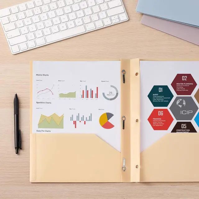 Alt view image 5 of 7 - Plastic Folders with Pockets and Prongs, 5 Pack, Letter Size | 2-Pocket Poly Folders with 3 Hole Punch, Metal Prongs & Business Card Slot, Flexible Plastic Folders for School and Office