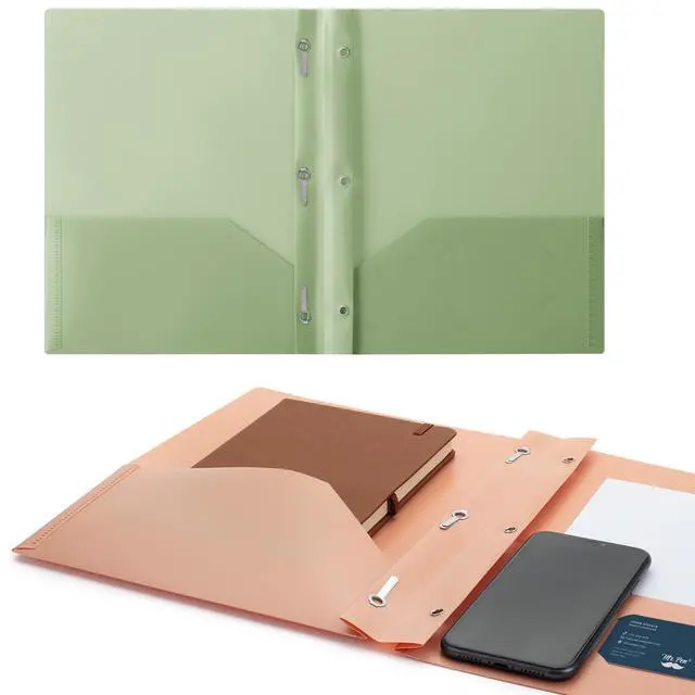 Alt view image 7 of 7 - Plastic Folders with Pockets and Prongs, 5 Pack, Letter Size | 2-Pocket Poly Folders with 3 Hole Punch, Metal Prongs & Business Card Slot, Flexible Plastic Folders for School and Office