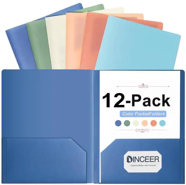 Main image of 6 Plastic Folders, 2 Pocket, Heavy Duty, No Prongs, Assorted Colors,