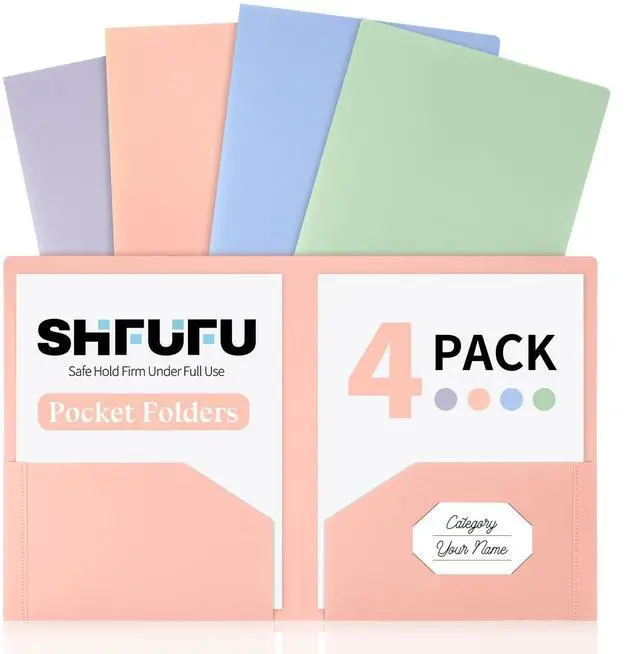 Main image of 2 Pocket Plastic Folders, 4 Pack, Durable Letter Size File Folders with Business Card Slot, Heavy Duty Plastic Folders for School Office, (Assorted Colors)