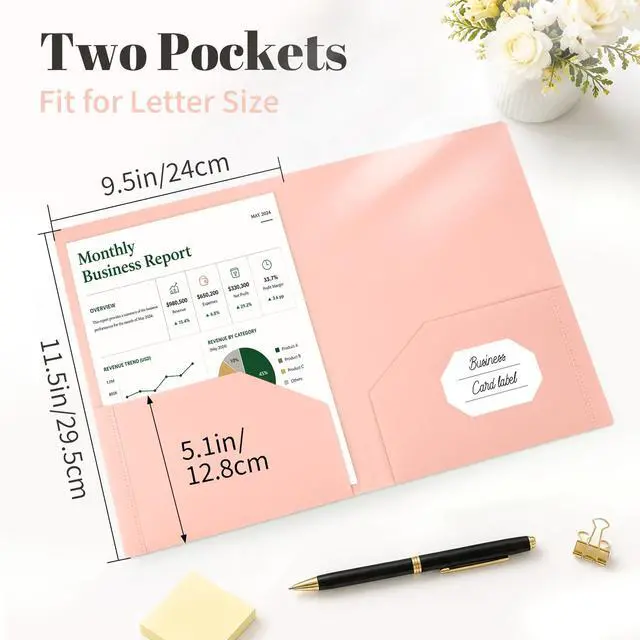 Alt view image 2 of 7 - 2 Pocket Plastic Folders, 4 Pack, Durable Letter Size File Folders with Business Card Slot, Heavy Duty Plastic Folders for School Office, (Assorted Colors)