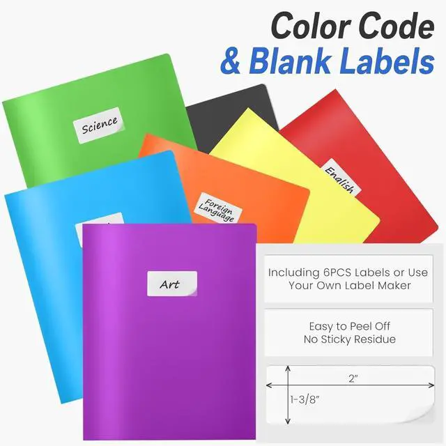 Alt view image 3 of 7 - 7 Pack Folders with Pockets, 2 Pocket Folders with Extra Labels | Plastic Folder with Pockets, Heavy Duty File Folder Bulk, School Business Office Filing Supplies, Soft Colors