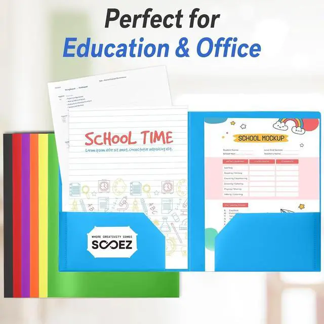Alt view image 6 of 7 - 7 Pack Folders with Pockets, 2 Pocket Folders with Extra Labels | Plastic Folder with Pockets, Heavy Duty File Folder Bulk, School Business Office Filing Supplies, Soft Colors