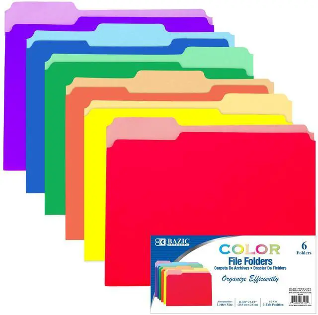 Main image of 1/3 Cut Letter Size Color File Folder (6/Pack) | Staggered tabs, Fit standard file drawers and cabinets, For school and office filing