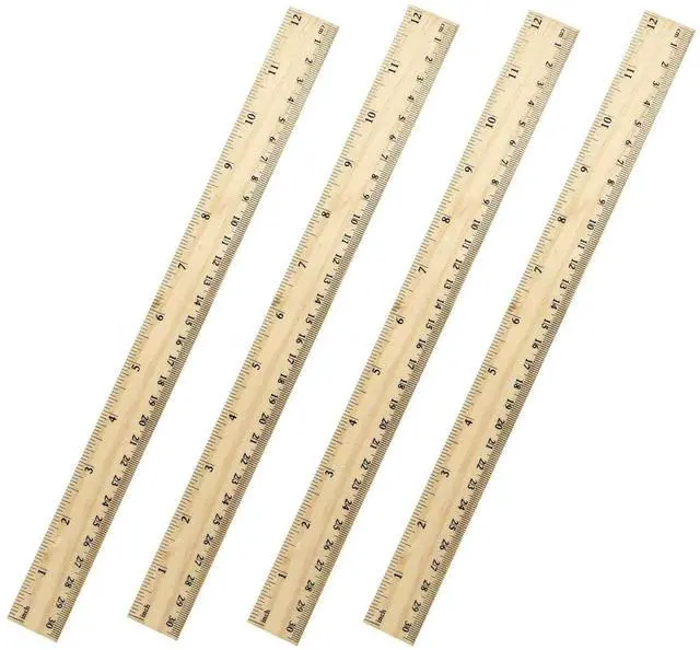 Main image of 4 Pack Wooden Ruler 12 Inch Rulers, High-Quality Metric Ruler, Easy to Read, Wooden Ruler for Drawing, Home and Office, 2 Scale (30 cm)