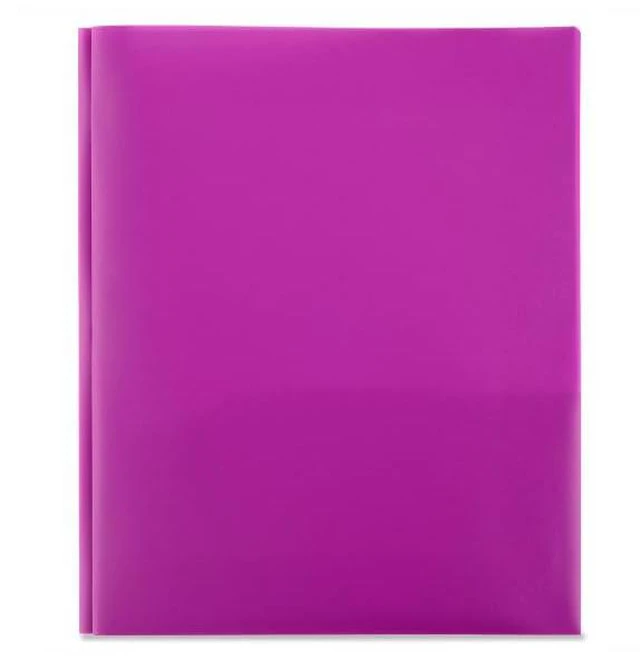 Main image of Office Products Plastic Folders with 2 Pockets, Letter Size Poly Folders with 3 Metal Prongs Fastener Clips, (Purple)