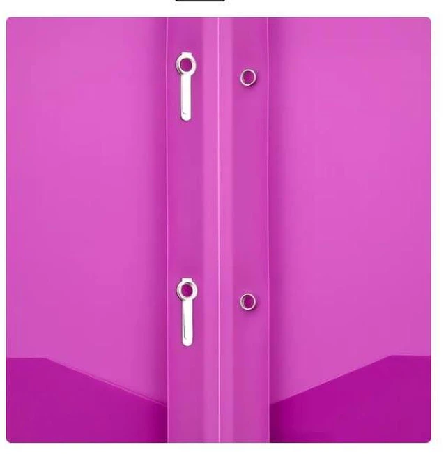 Alt view image 2 of 2 - Office Products Plastic Folders with 2 Pockets, Letter Size Poly Folders with 3 Metal Prongs Fastener Clips, (Purple)
